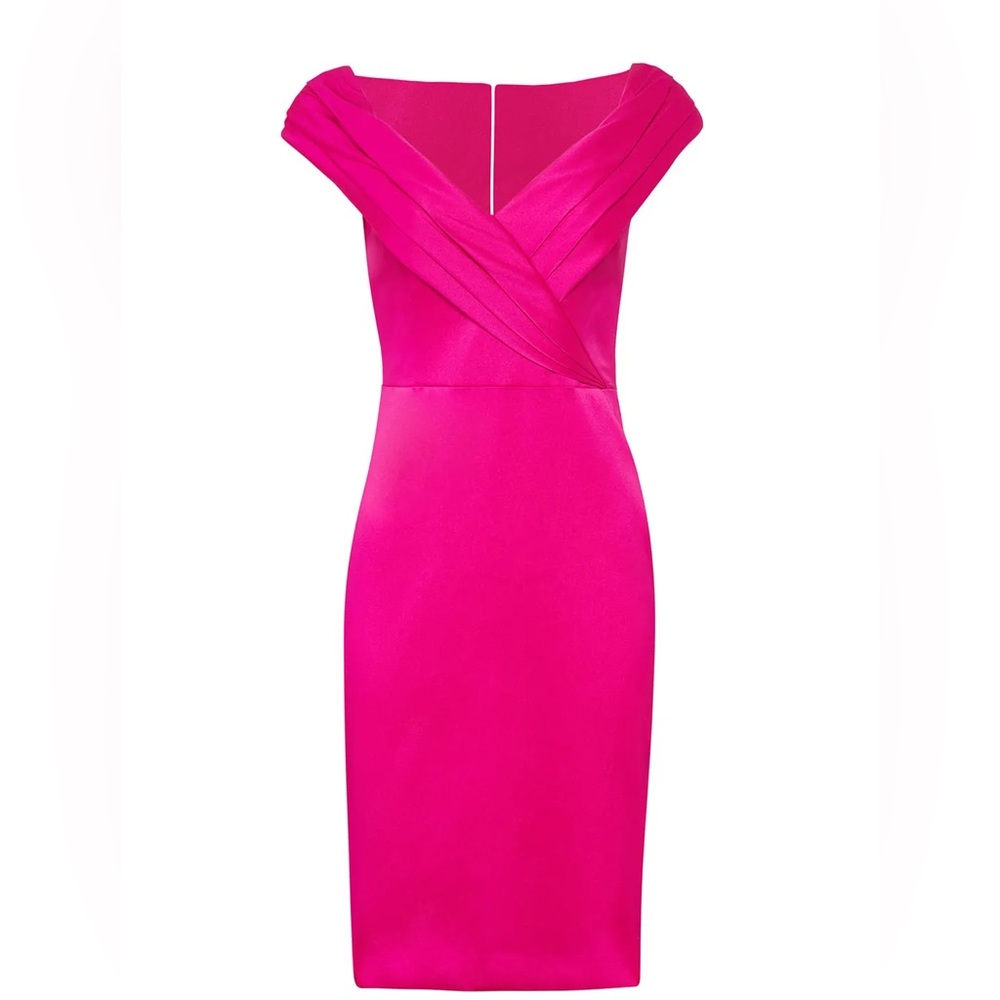 Badgley Mischka Fuschia Sheath Cocktail Off the Shoulder Dress Size 0